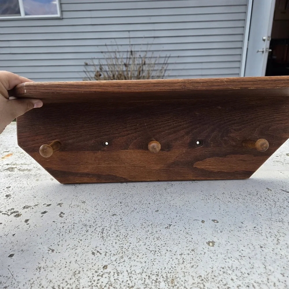 Handmade Solid Wood Wall Shelf Coat Rack 3 Pegs 20